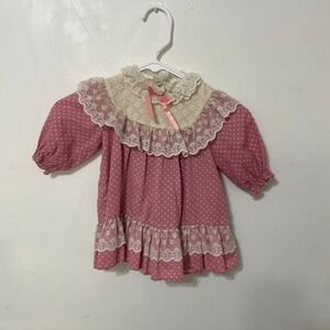 Vintage Pink Floral Lace Ruffle Dress Cottagecore Prairie Long‎ Sleeve Kids 2T